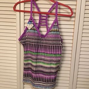 NWT..ZeroXposlur Swimwear Racerback Swim Tankini Top Size 14 Purple Green